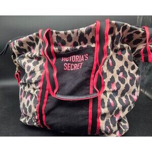 Victoria Secret Pink & Black Leopard Large Weekender Travel Duffle Tote Bag